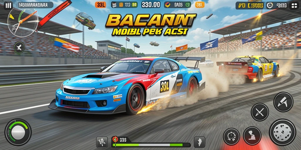 Screenshot gameplay 33L dengan mobil balap beraksi.