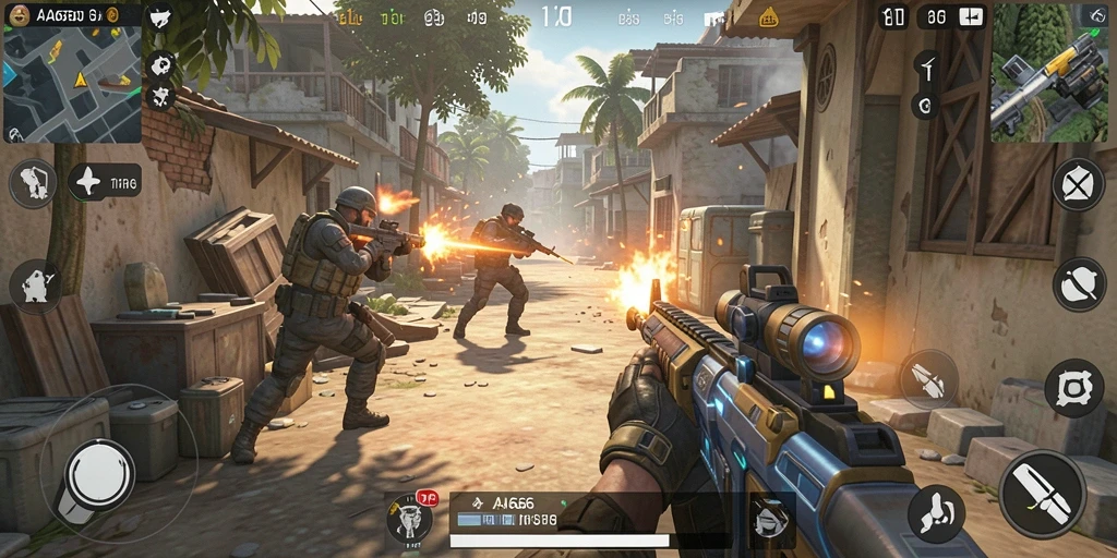Gameplay mendebarkan dari AA666 dengan pertempuran FPS yang intens.