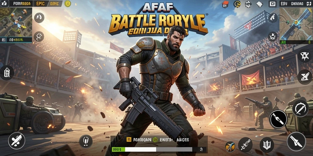 Screenshot aksi mendebarkan dalam game Battle Royale AFAF.