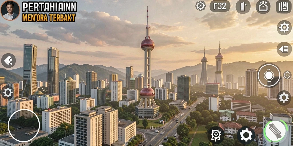 Tampilan gameplay F32 menunjukkan aksi menara pertahanan yang seru.