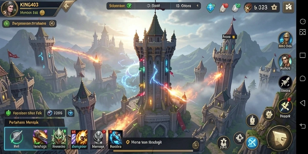 Tangkapan layar KING403 menampilkan aksi mendebarkan dalam Tower Defense.
