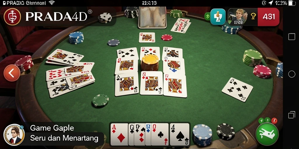 Screenshot gameplay PRADA4D menampilkan kartu Gaple yang seru.