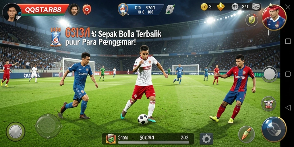 Tangkapan layar gameplay QQSTAR88 dengan aksi sepak bola mendebarkan.