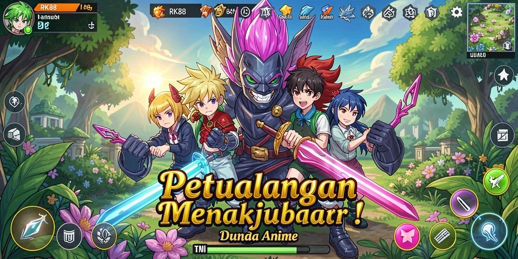 Tampilan gameplay menakjubkan dalam RK88 dengan karakter Anime yang beraksi.