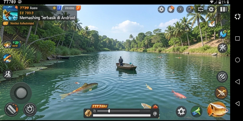 Screenshot TT789 menampilkan momen menangkap ikan di laut yang indah.
